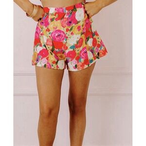 New LUXXEL Pocket Full Of Roses High Waist Shorts Medium 3" Inseam